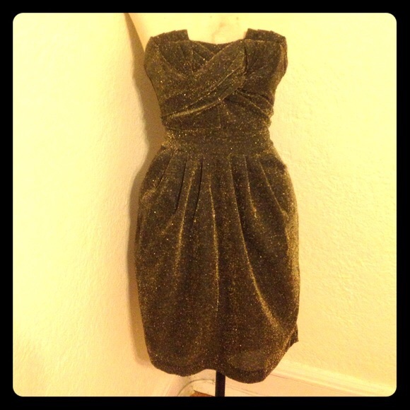 H&M Gold Glitter Strapless Party New Years Dress - Picture 3 of 5